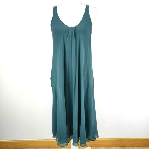 Eileen Fisher Size XS 100% Silk Georgette Sleeveless Sheer Teal Dress - Picture 1 of 9